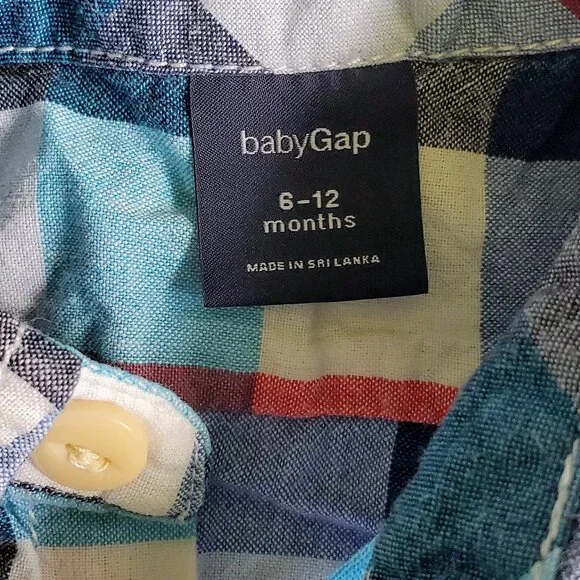 Baby Boy Plaid Button-Up Shirt 6-12M | Short Sleeve Cotton Dress Shirt | - Picture 3 of 4